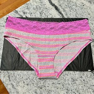 Y2k Victoria’s Secret Striped Pink Lace Trim Low Rise Hiphugger Panties Large L